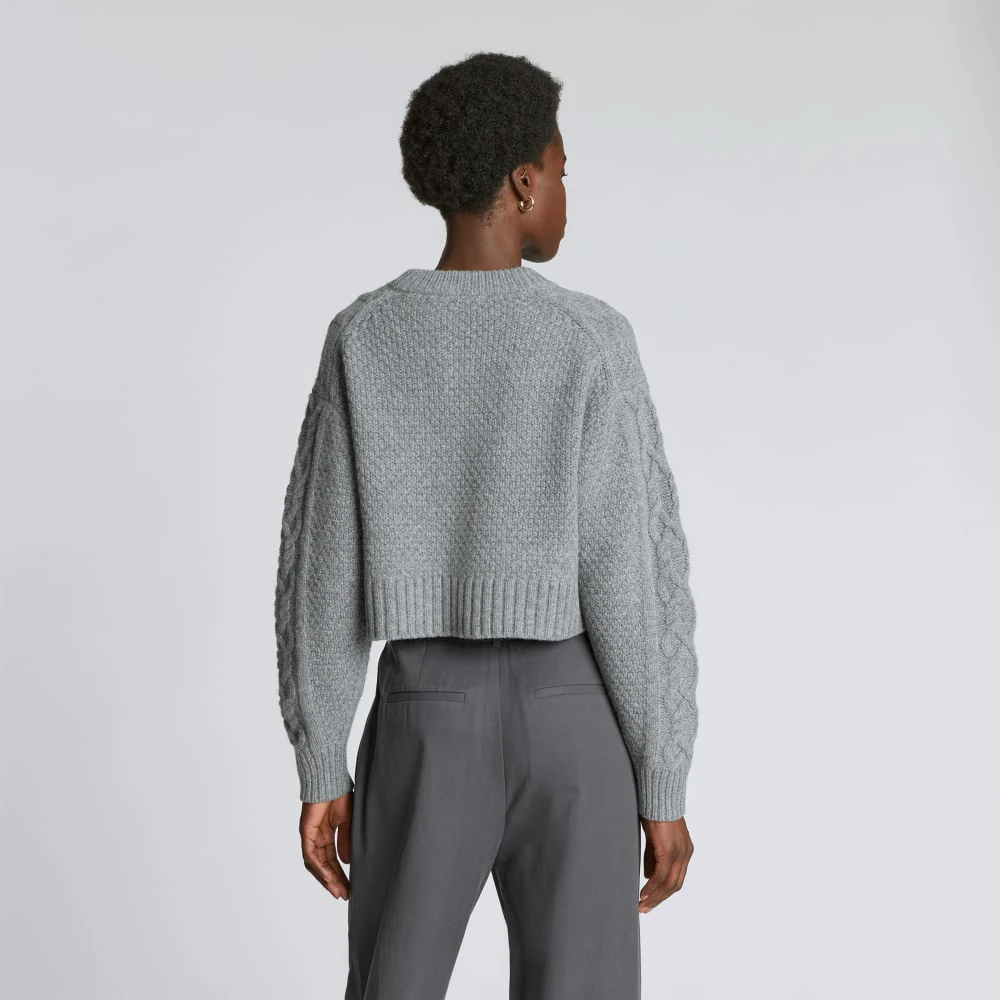 The Felted Merino Cropped Cable Sweater | Heathered Mid-Grey - Image 3
