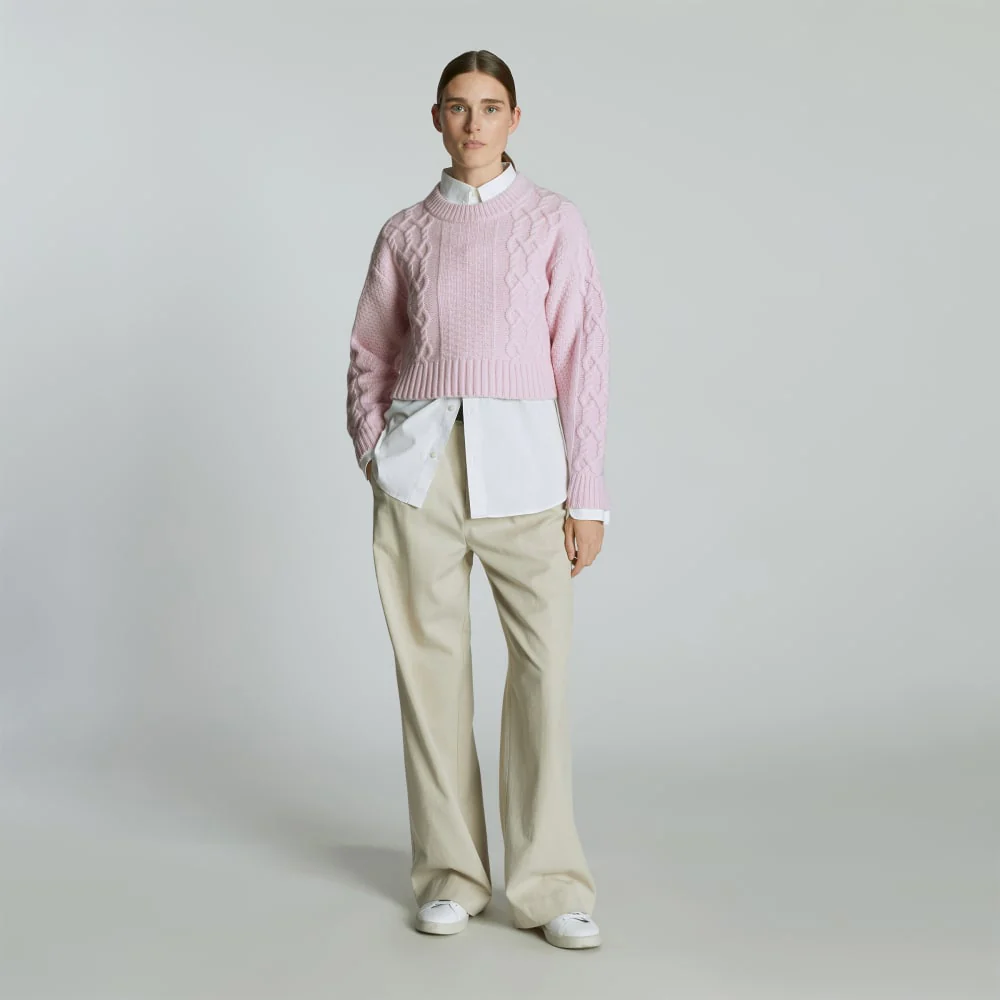 The Felted Merino Cropped Cable Sweater | Light Lilac - Image 6