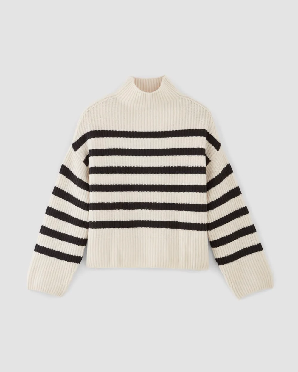 The Felted Merino Funnel-Neck Pullover | Black / Bone - Image 2