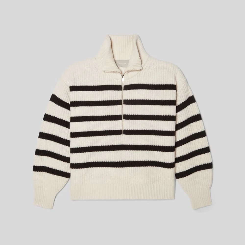 The Half-Zip Sweater in Luxe Merino | Bone / Black - Image 2