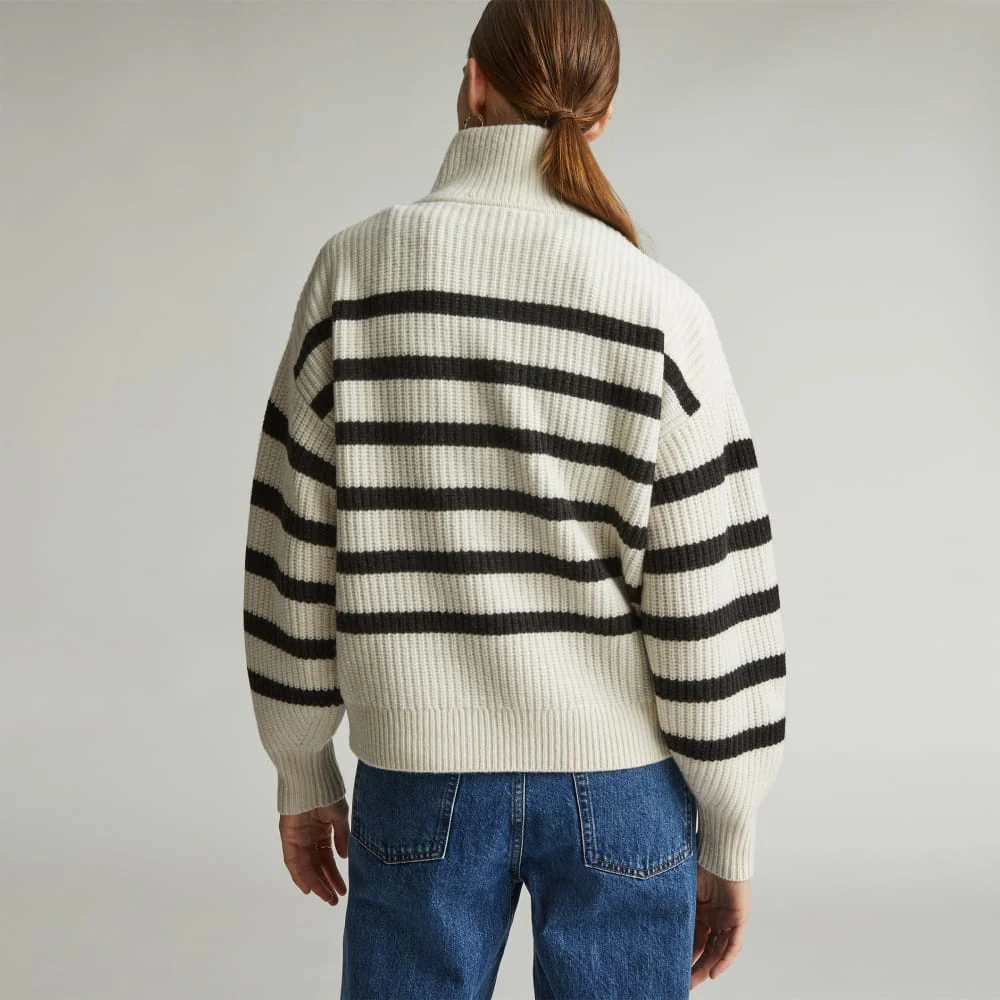 The Half-Zip Sweater in Luxe Merino | Bone / Black - Image 6