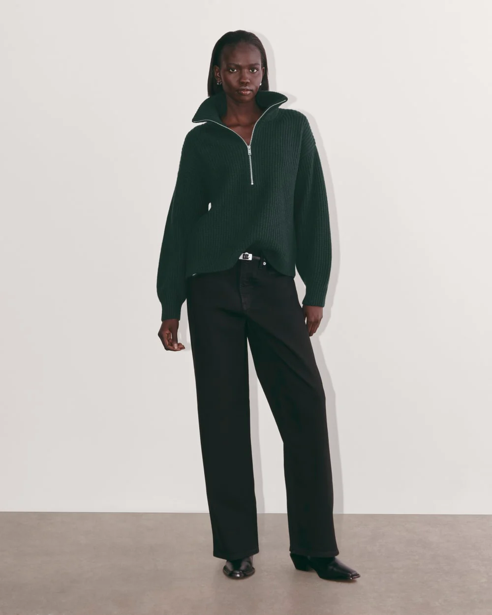 The Half-Zip Sweater in Luxe Merino | Heather Scarab Green - Image 3