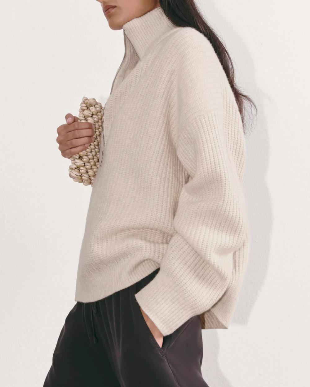 The Half-Zip Sweater in Luxe Merino | Heathered Oat - Image 5