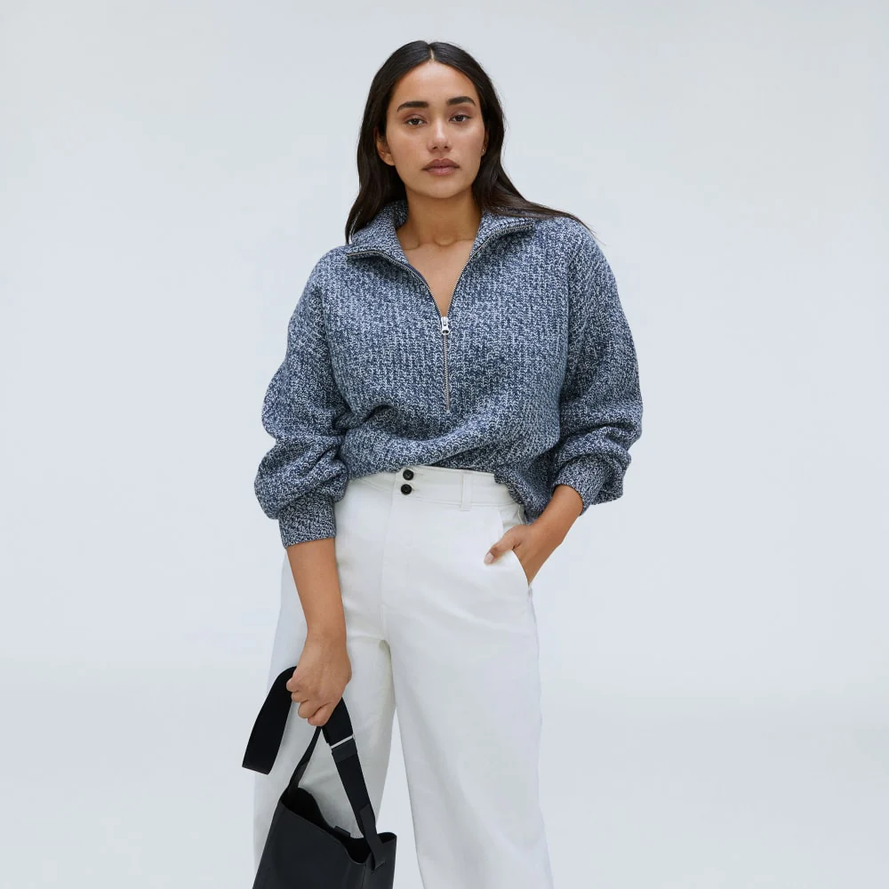 The Half-Zip Sweater in Luxe Merino | Dark Mallard / Oat Twist - Image 5