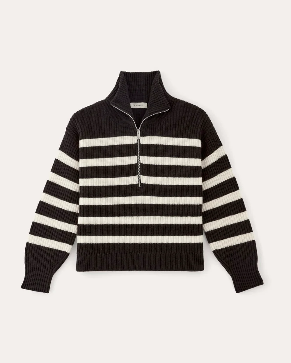 The Half-Zip Sweater in Luxe Merino | Black / Bone - Image 2