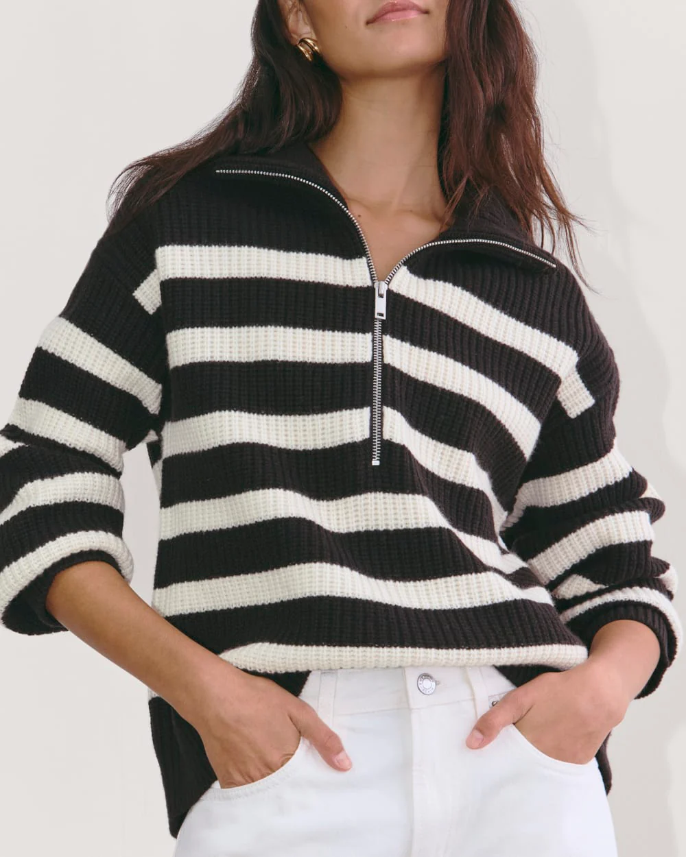 The Half-Zip Sweater in Luxe Merino | Black / Bone - Image 3