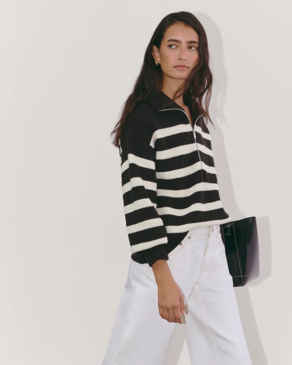 The Half-Zip Sweater in Luxe Merino | Black / Bone - Image 4