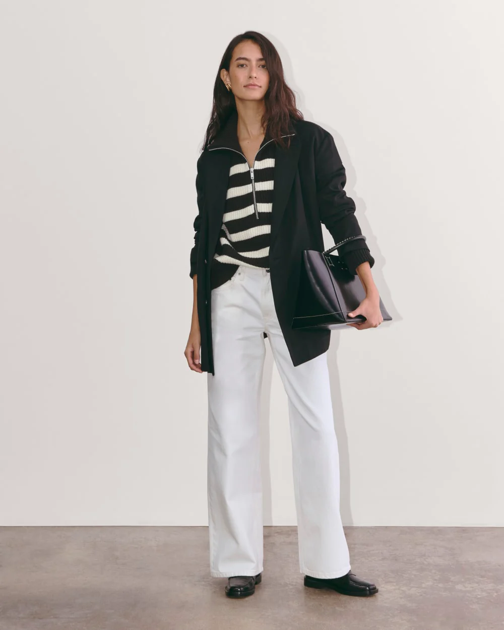 The Half-Zip Sweater in Luxe Merino | Black / Bone - Image 5