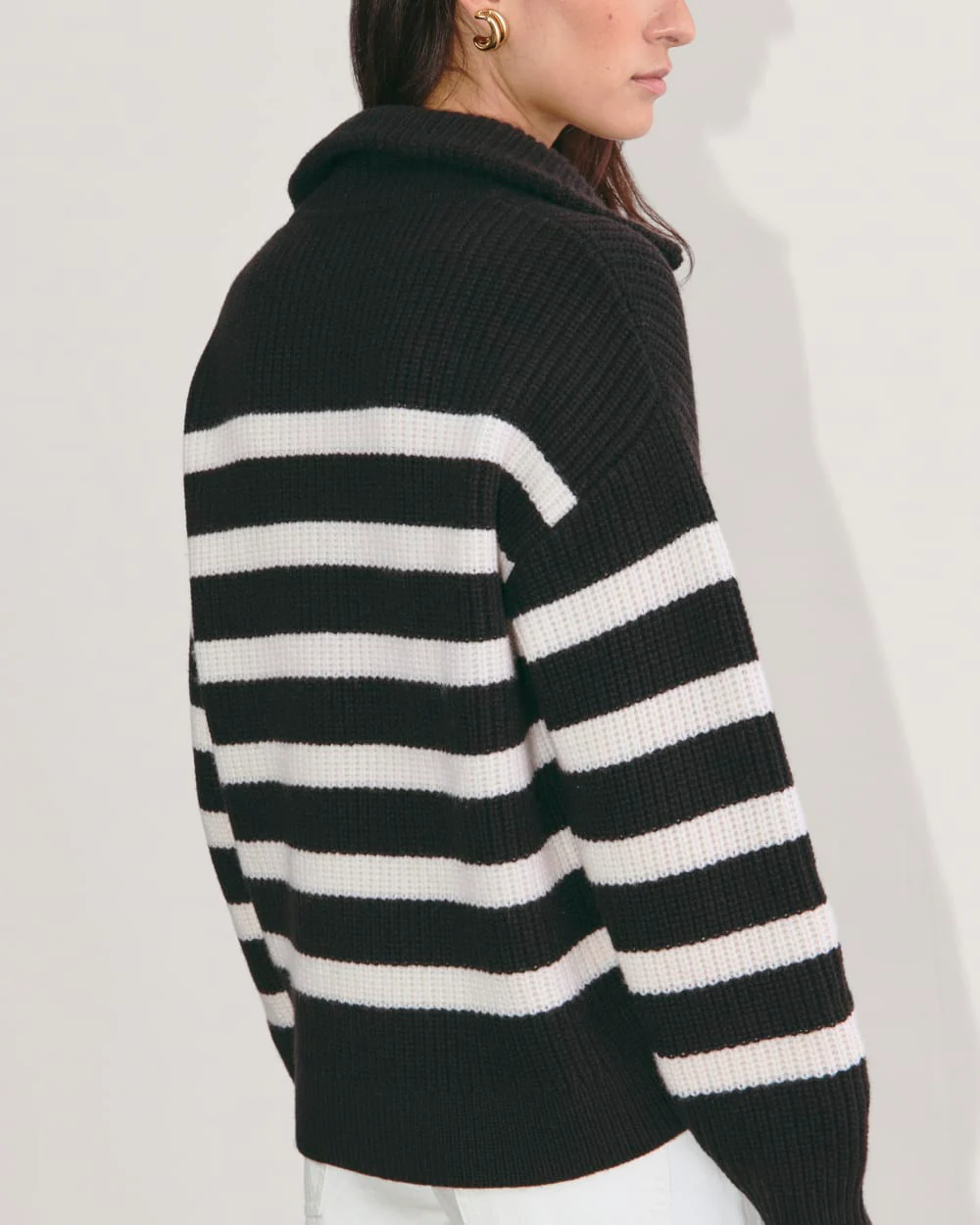 The Half-Zip Sweater in Luxe Merino | Black / Bone - Image 6