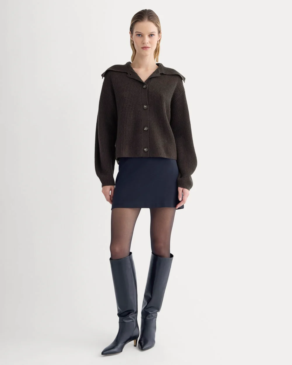 Fisherman Cardigan in Wool Cashmere | Americano Brown - Image 3