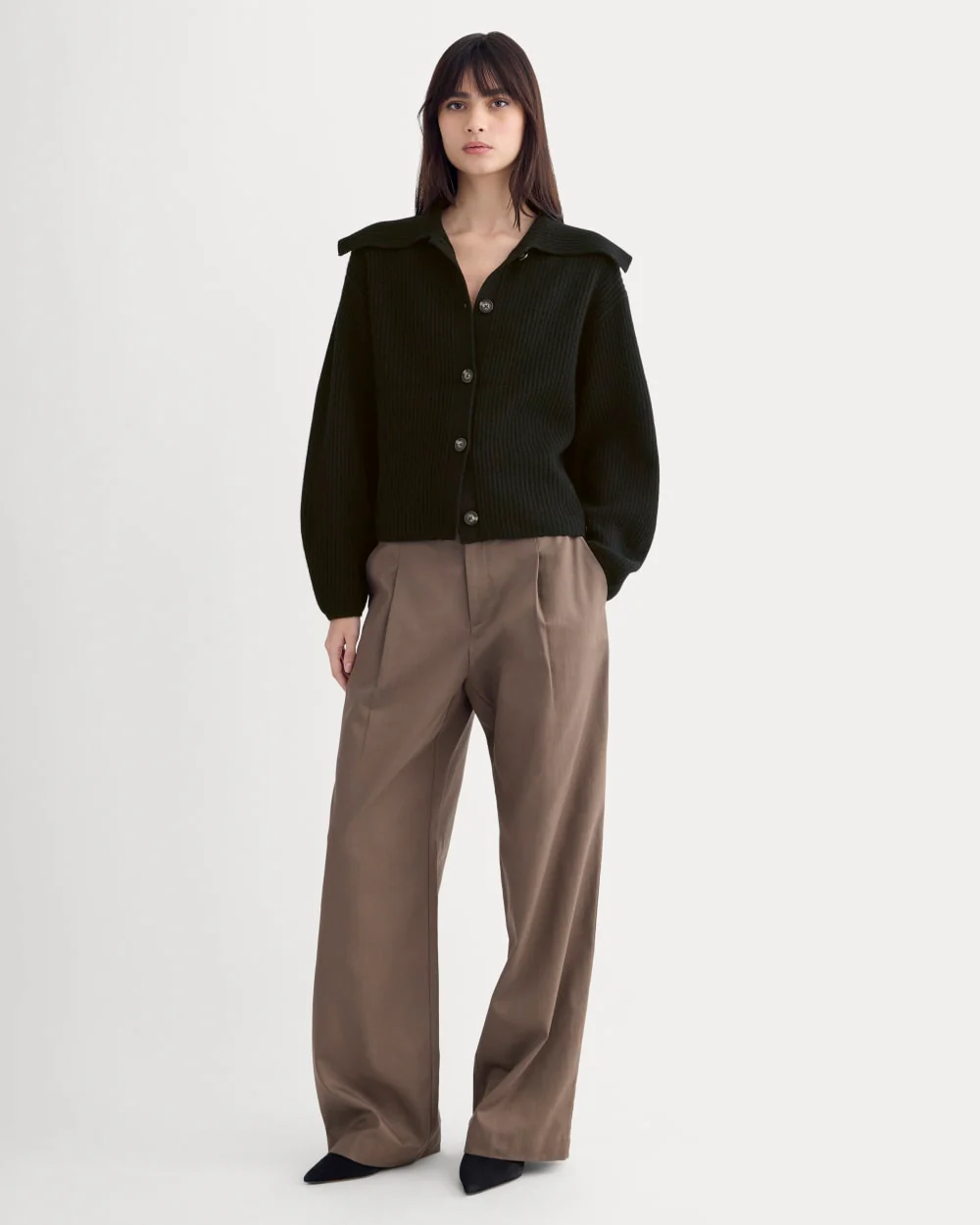 Fisherman Cardigan in Wool Cashmere | Black - Image 3