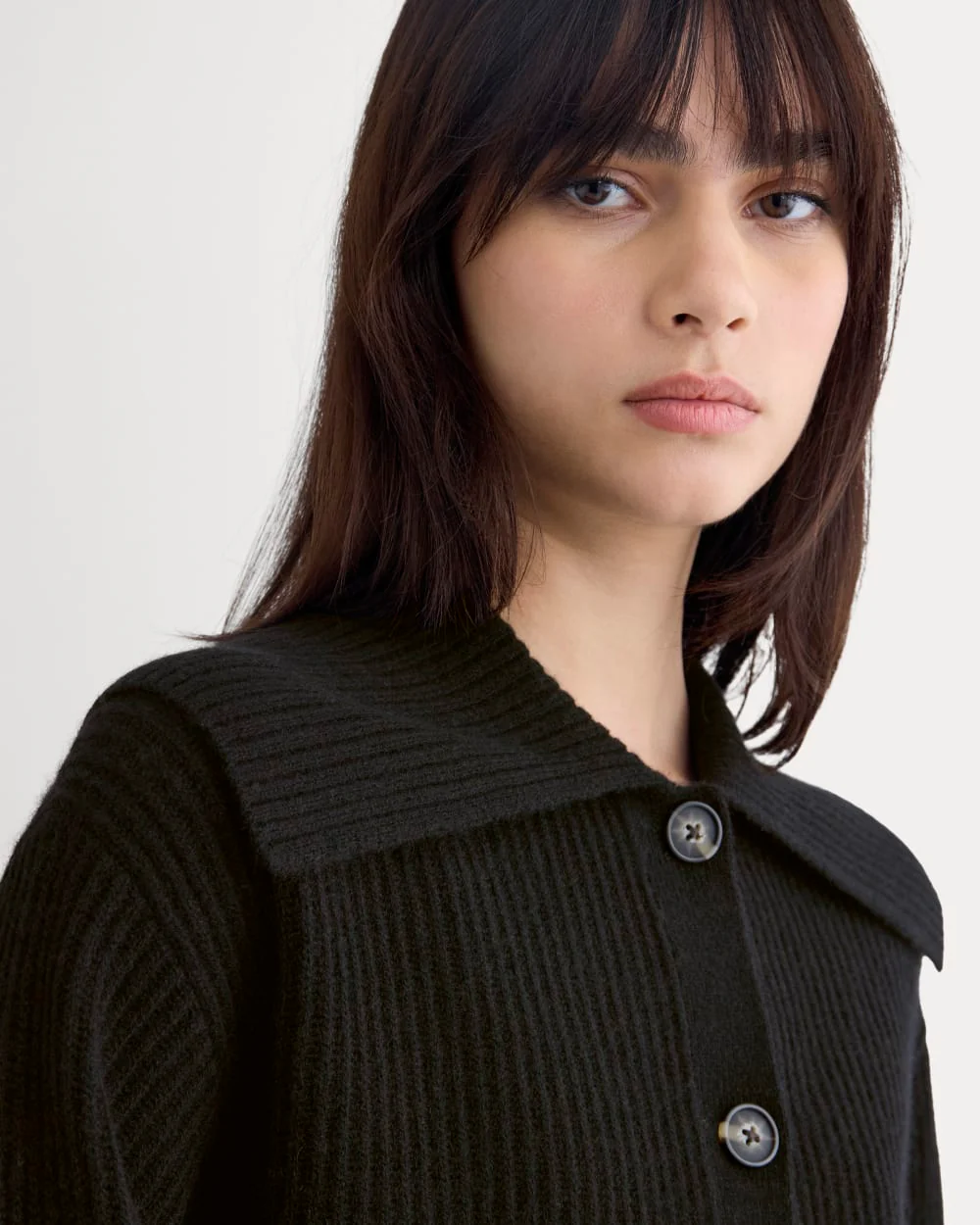 Fisherman Cardigan in Wool Cashmere | Black - Image 4