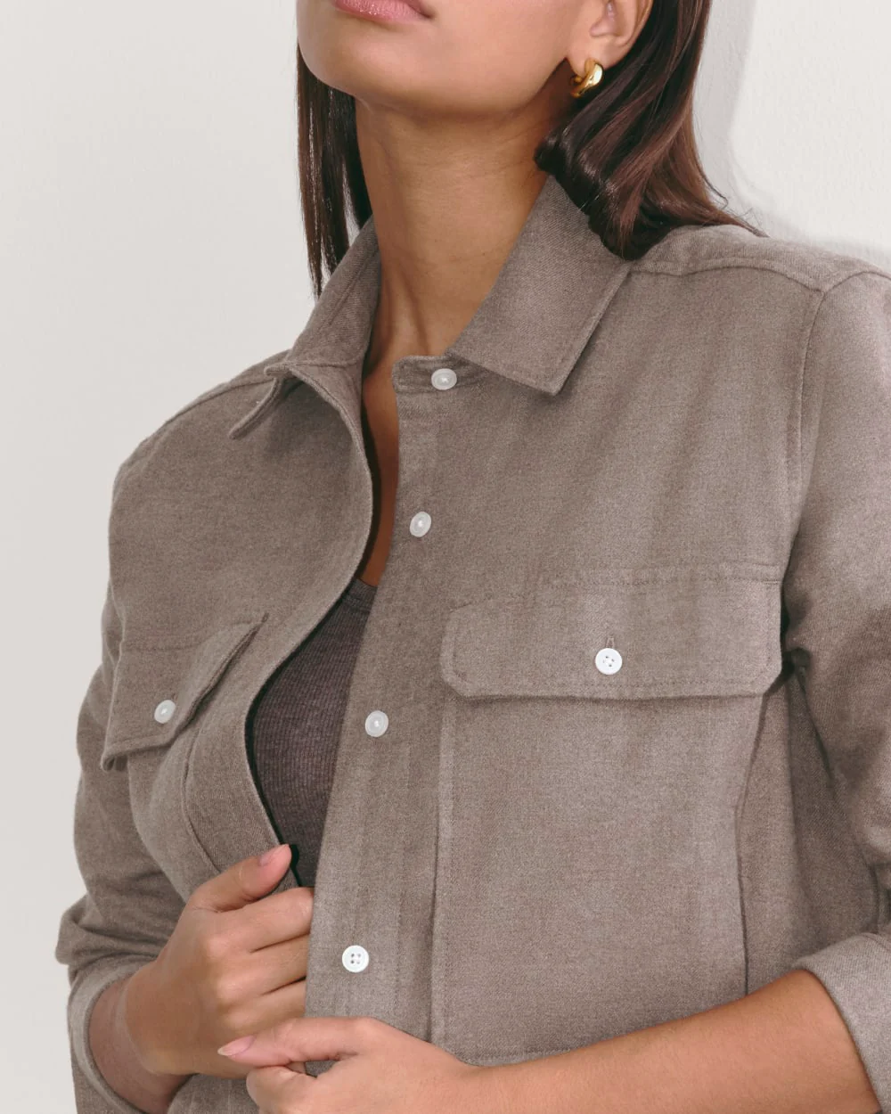 The Boyfriend Shirt in Flannel | Taupe Melange - Image 2