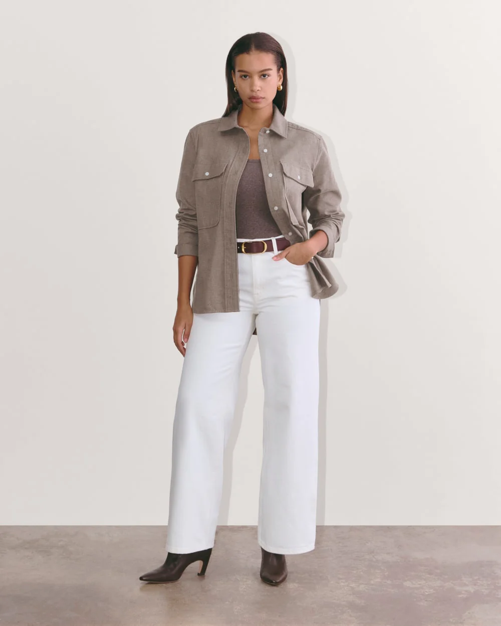 The Boyfriend Shirt in Flannel | Taupe Melange - Image 3