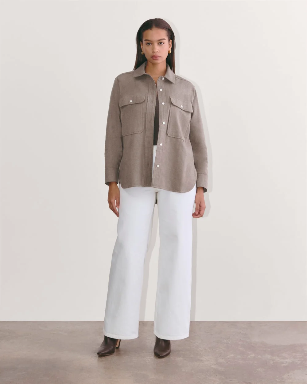 The Boyfriend Shirt in Flannel | Taupe Melange - Image 5