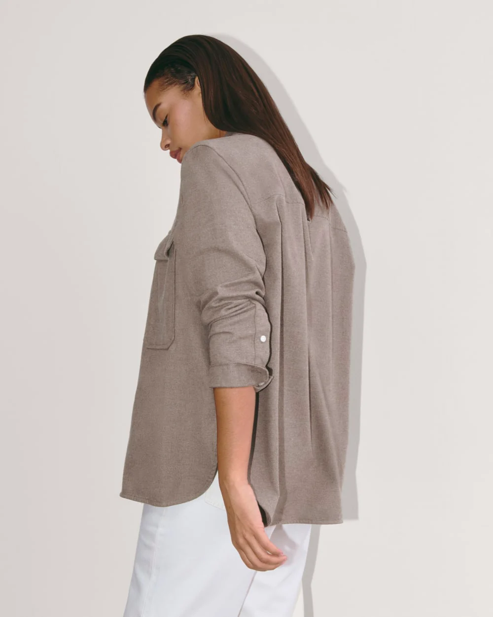 The Boyfriend Shirt in Flannel | Taupe Melange - Image 6