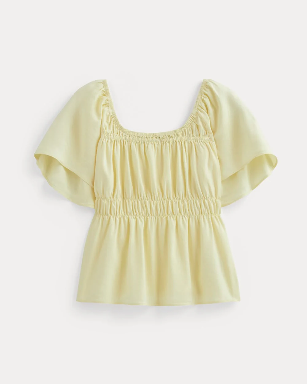 The Flutter-Sleeve Top in Stretch Linen | Light Yellow - Image 2