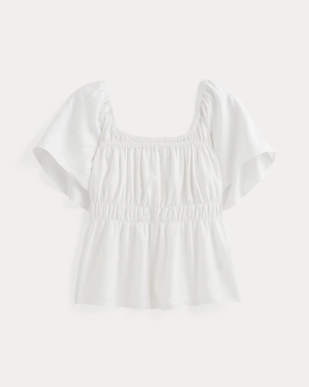 The Flutter-Sleeve Top in Stretch Linen | White - Image 2
