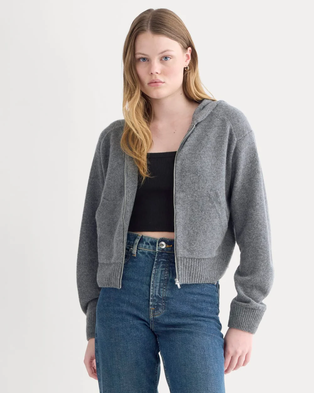 Full-Zip Hoodie in Wool Cashmere | Heather Charcoal