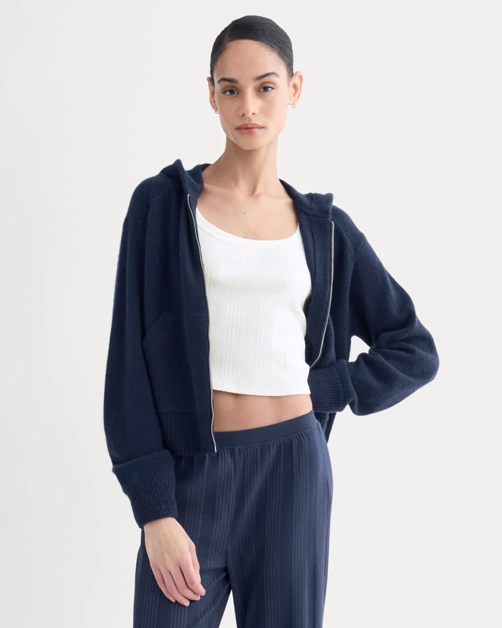 Full-Zip Hoodie in Wool Cashmere | Navy