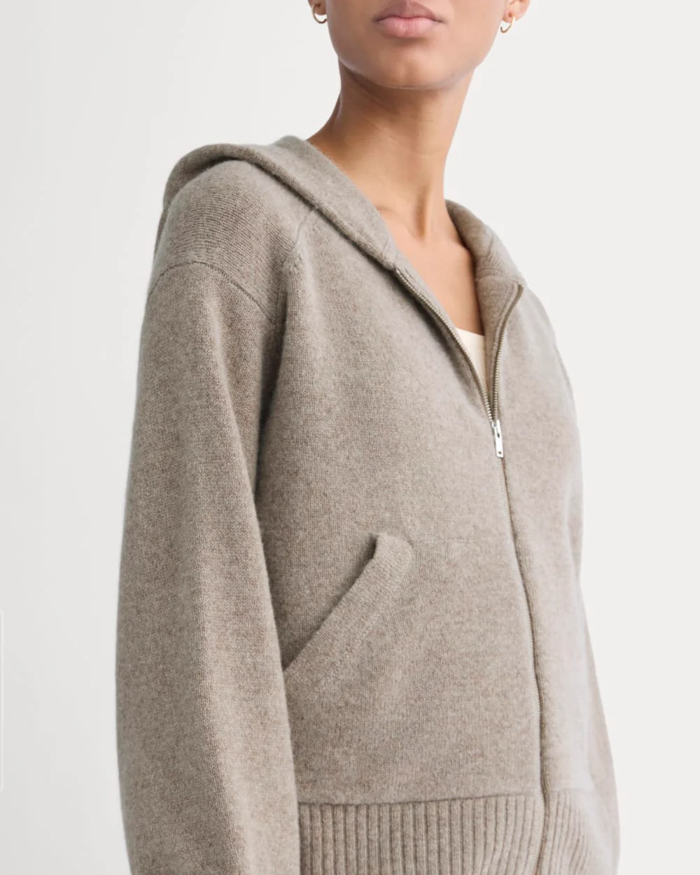 Full-Zip Hoodie in Wool Cashmere | Oatmeal - Image 3