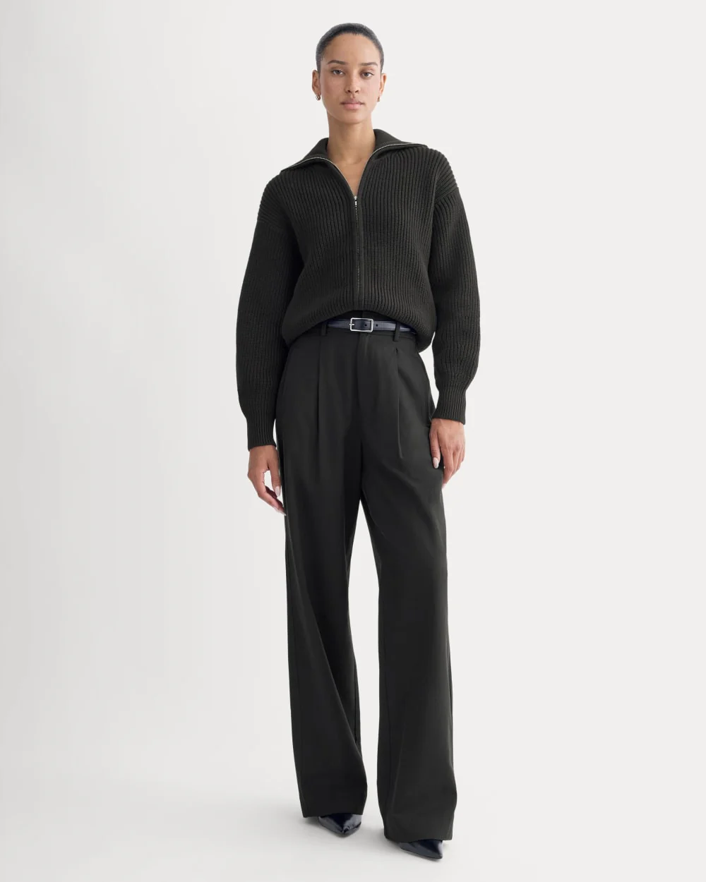 The Full-Zip Sweater in Everyday Cotton | Black - Image 3