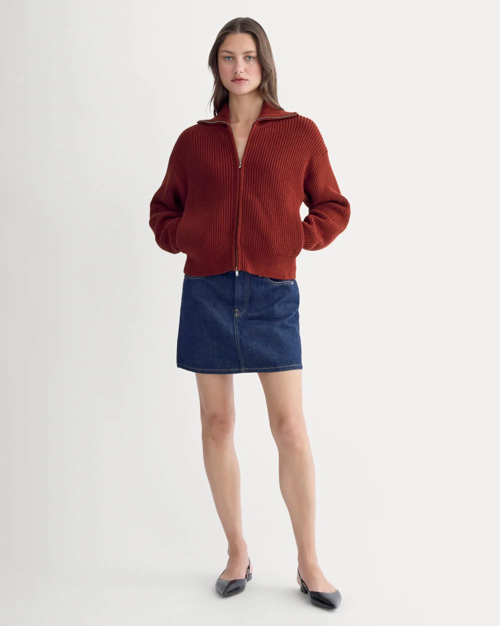 The Full-Zip Sweater in Everyday Cotton | Merlot - Image 3