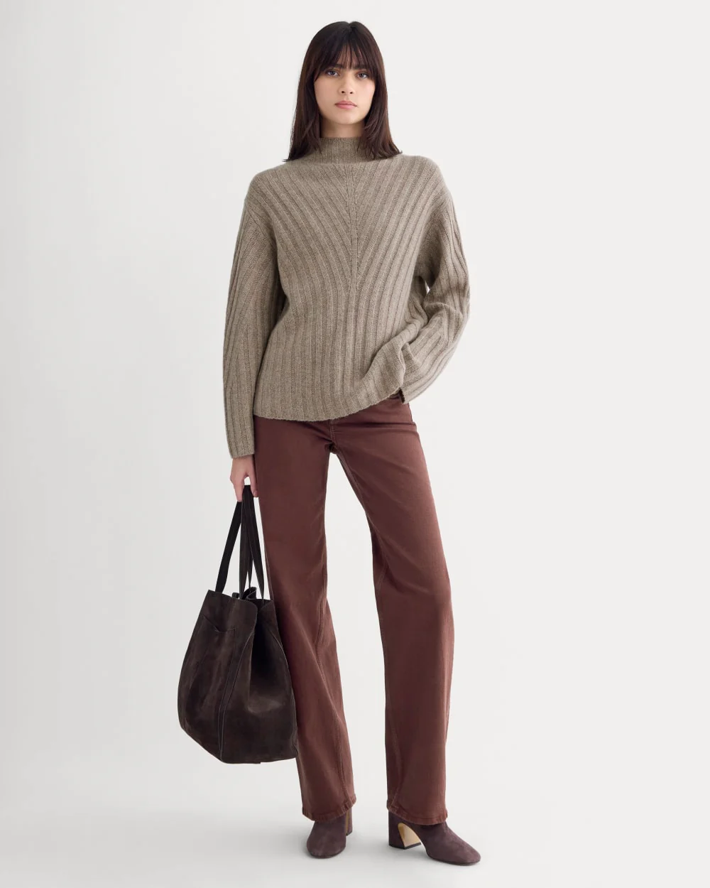 Funnel-Neck Sweater in Wool Cashmere | Light Heathered Taupe - Image 3
