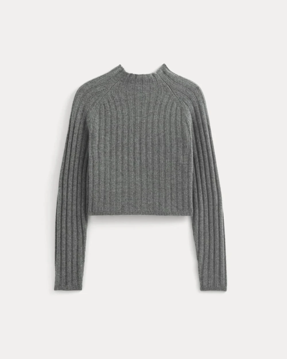 Funnel-Neck Cropped Sweater in Wool Cashmere | Heather Charcoal - Image 2