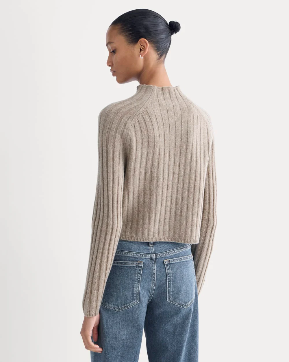 Funnel-Neck Cropped Sweater in Wool Cashmere | Oatmeal - Image 4