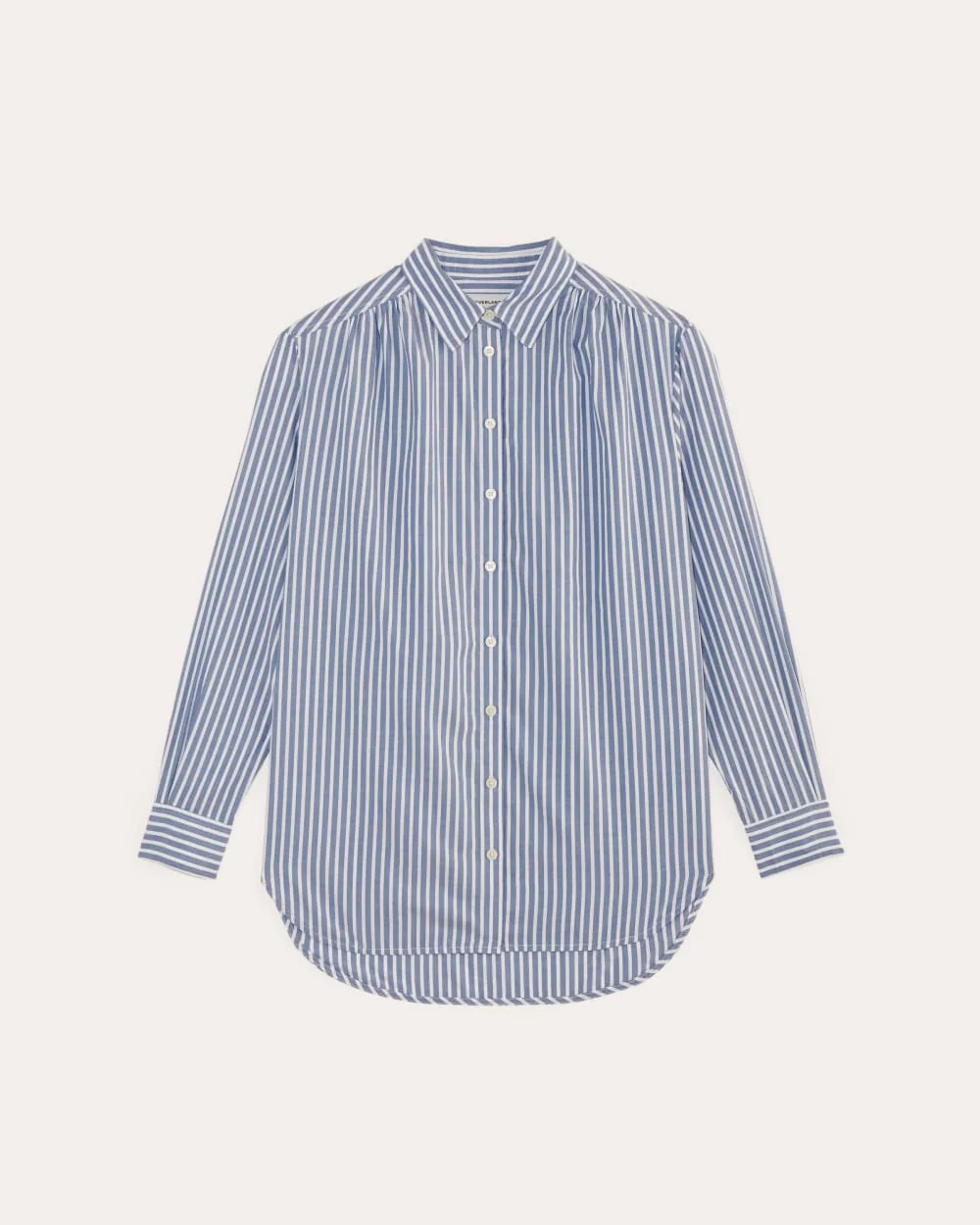 The Gathered Shirt in Silky Cotton | Bone / Mazarine Blue - Image 2