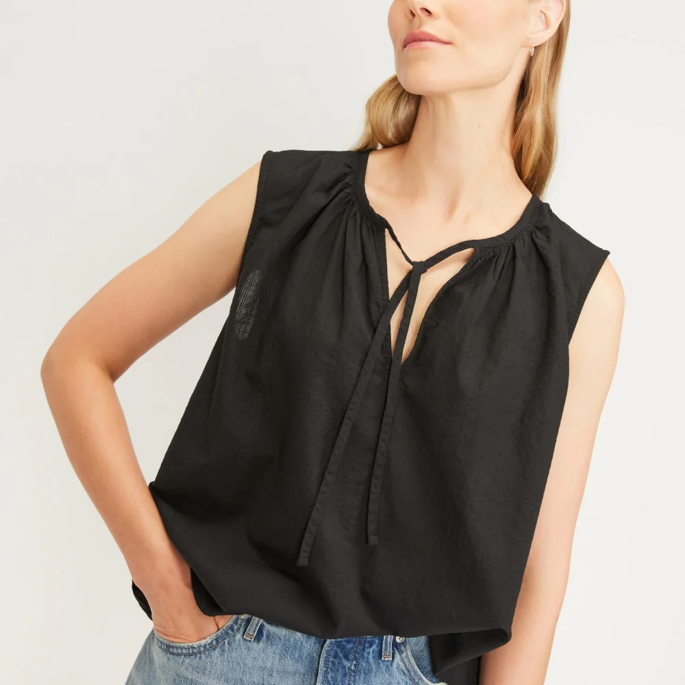 The Gathered Tie-Front Top | Black - Image 4