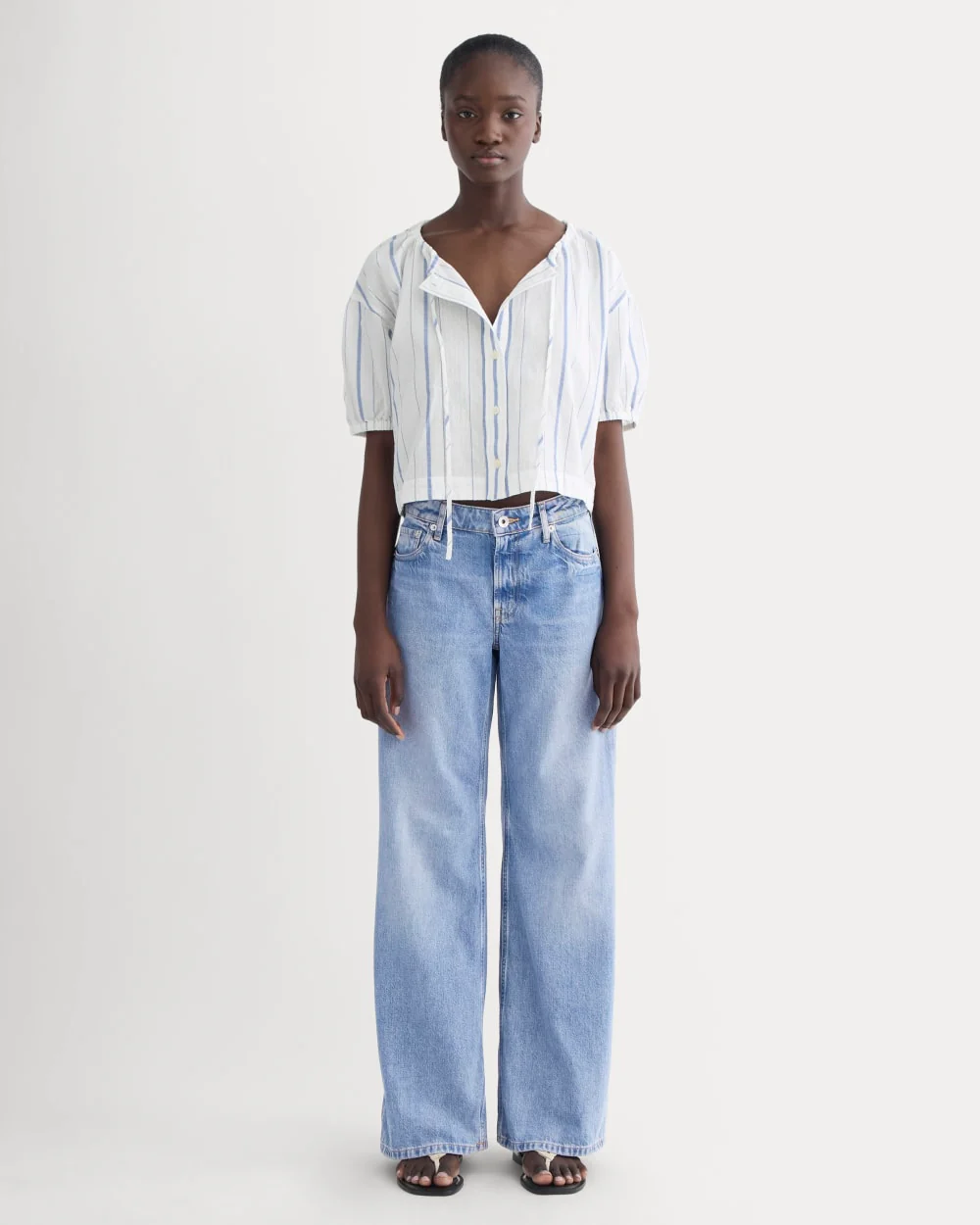 The Gauze Button-Up | Bone / Dutch Blue - Image 3