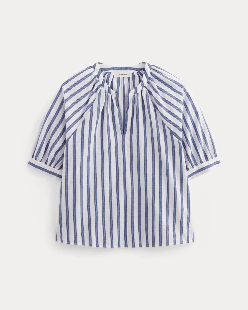 The Gauze Gathered Top | White / Mazarine Blue - Image 2