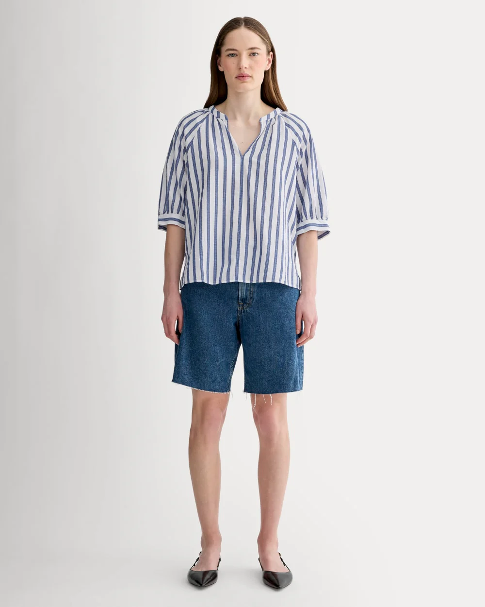 The Gauze Gathered Top | White / Mazarine Blue - Image 3