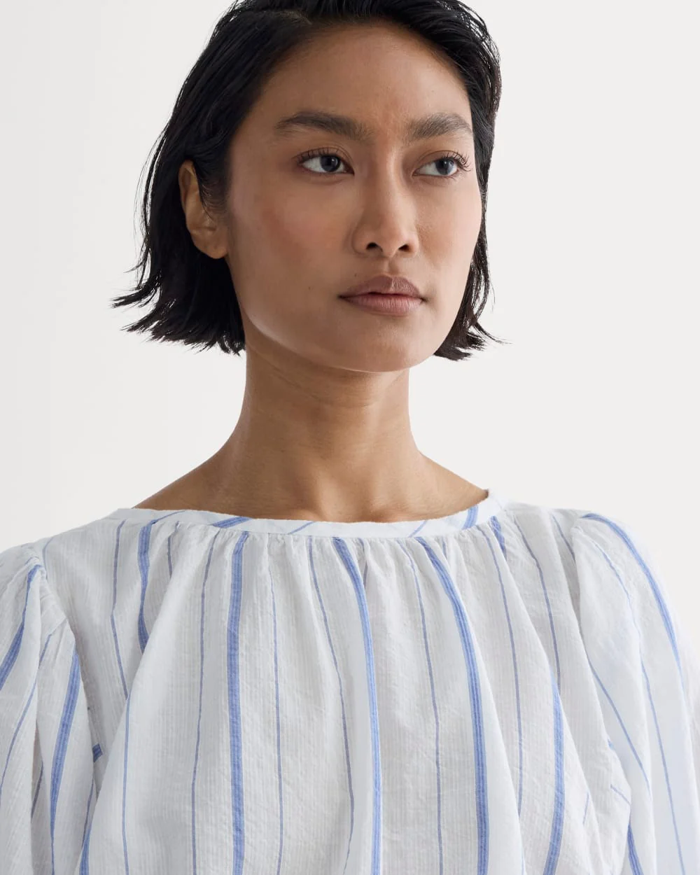 The Gauze Puff-Sleeve Top | Bone / Dutch Blue - Image 4