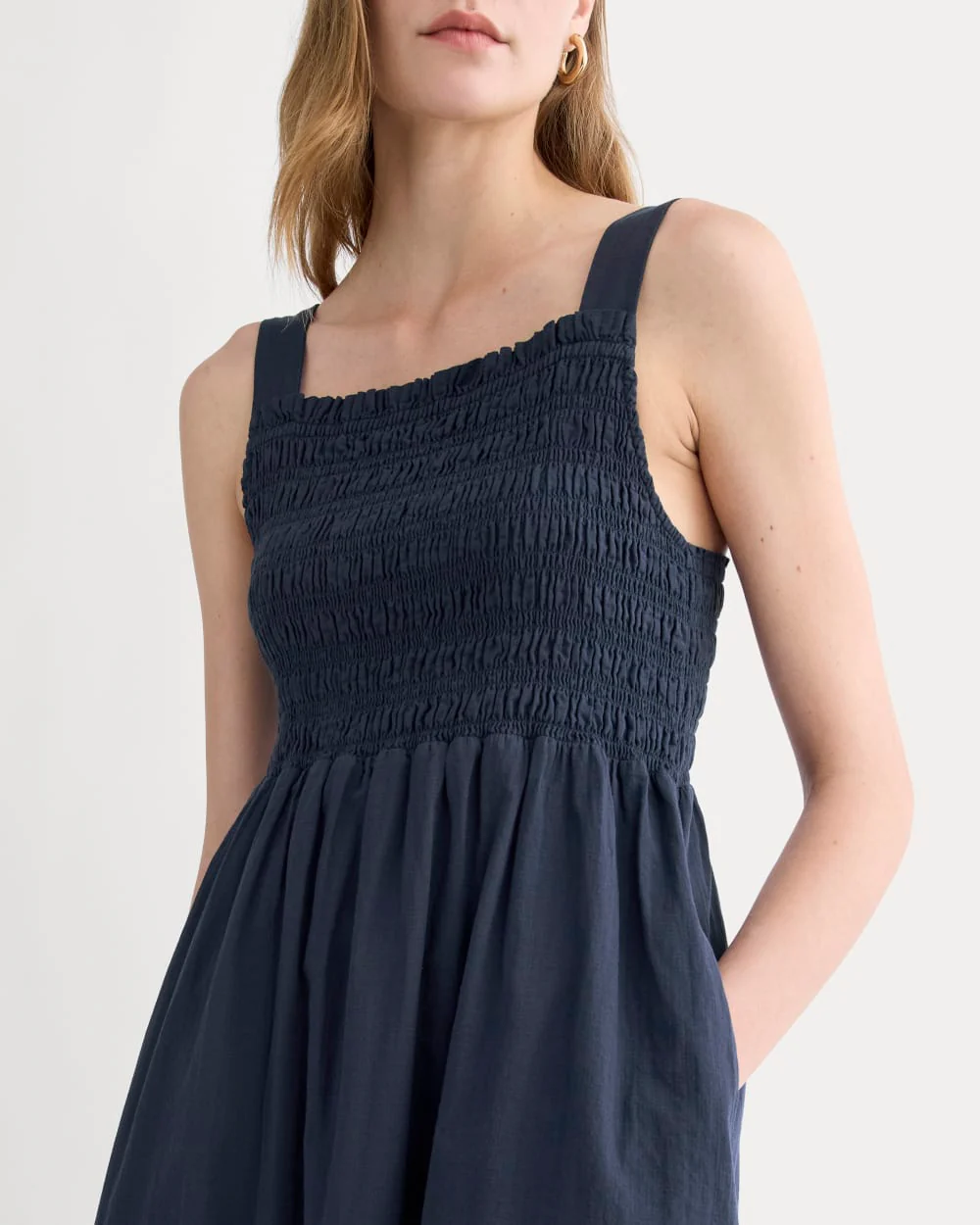 The Gauze Smock Dress | Navy - Image 3