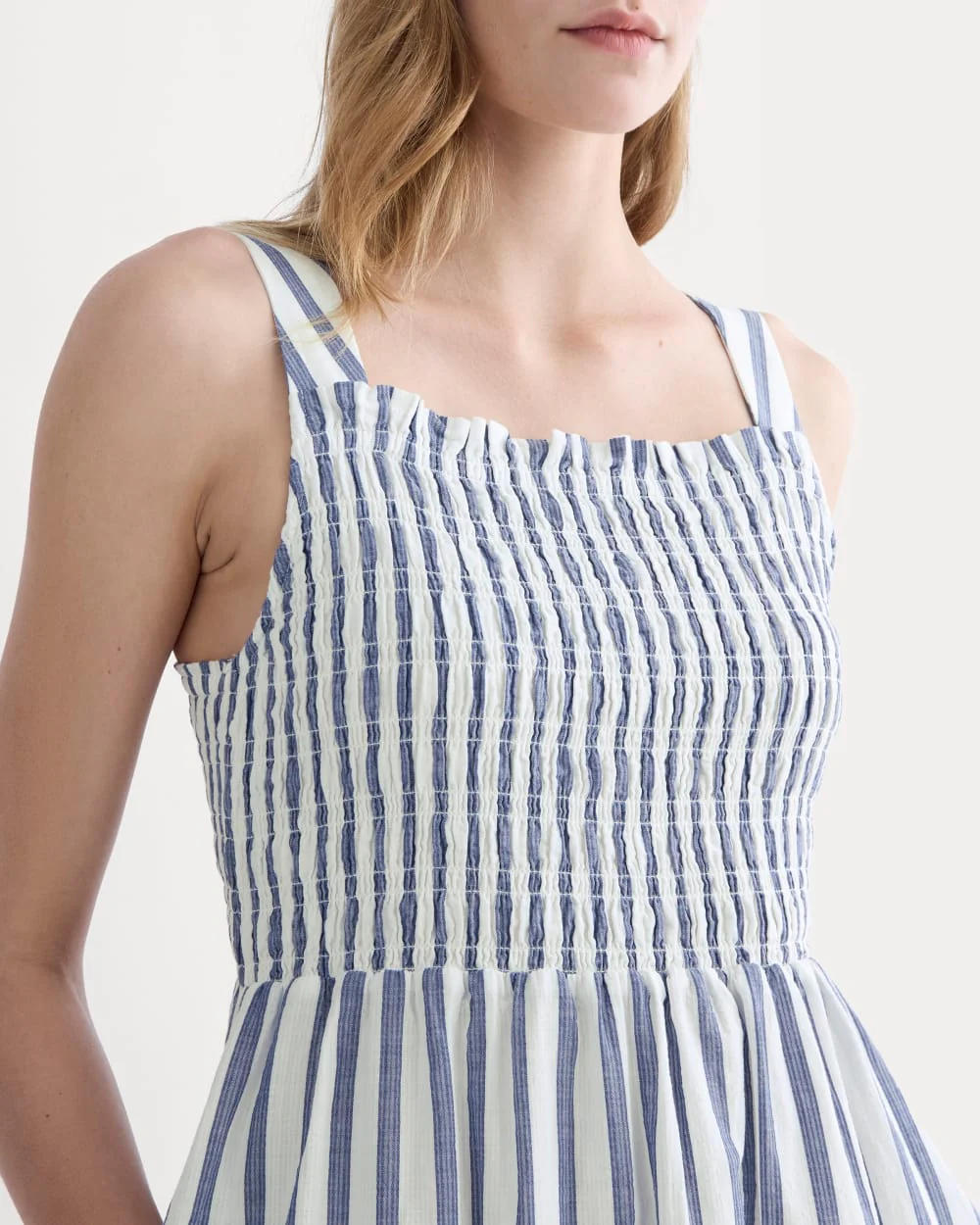 The Gauze Smock Dress | White / Mazarine Blue - Image 3