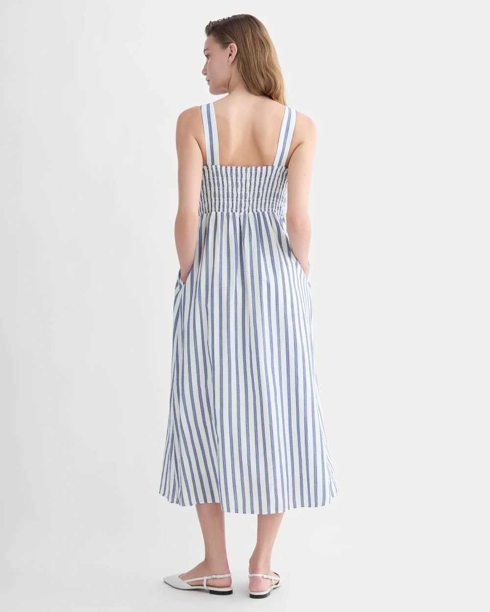 The Gauze Smock Dress | White / Mazarine Blue - Image 4