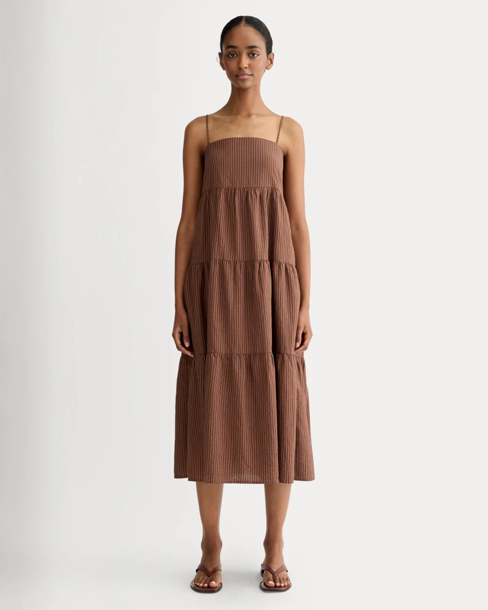 The Gauze Tiered Dress | Carob Brown / Black
