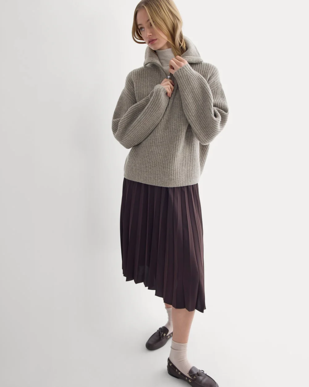 The Half-Zip Sweater in Luxe Merino | Heather Soft Taupe - Image 5