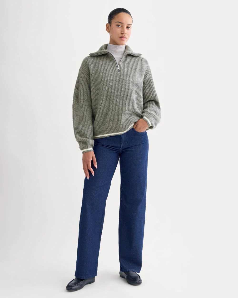 The Half-Zip Sweater in Luxe Merino |  Heathered Grey - Image 3