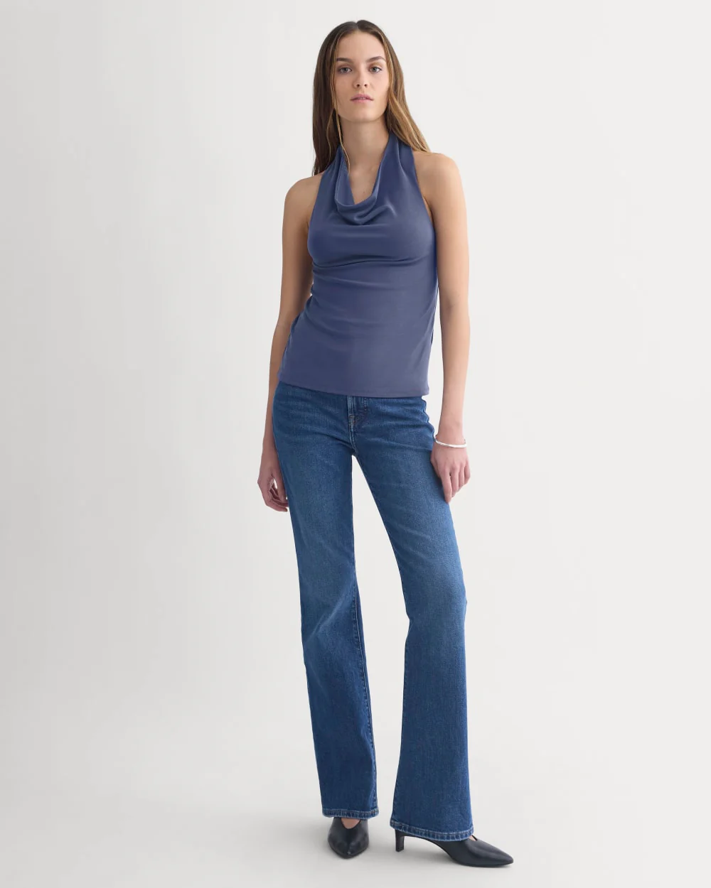 Halter Cowlneck Top in Butterknit | Washed Navy - Image 5