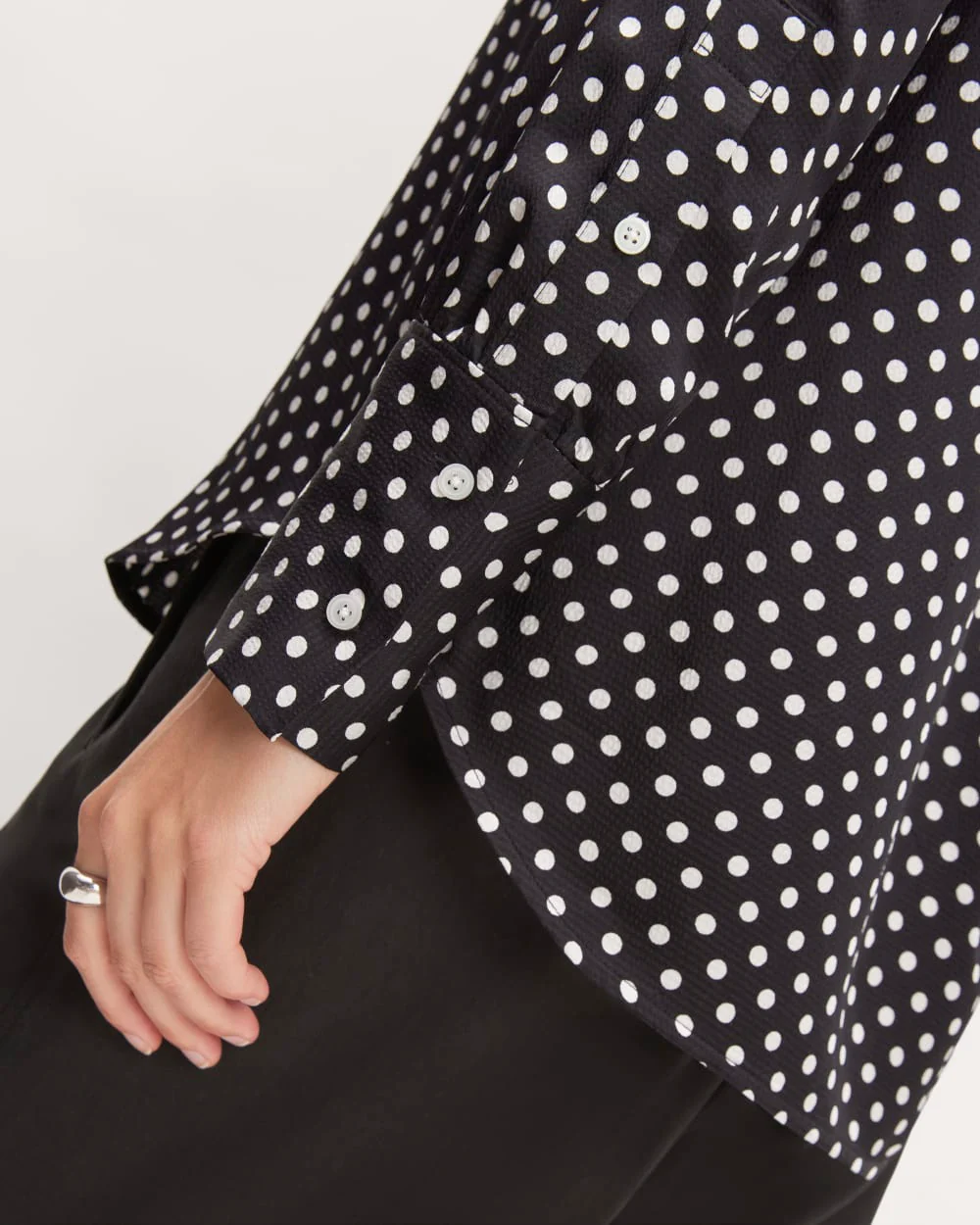 The Hammered Satin Popover Shirt | Black / Bone Polka Dot - Image 5