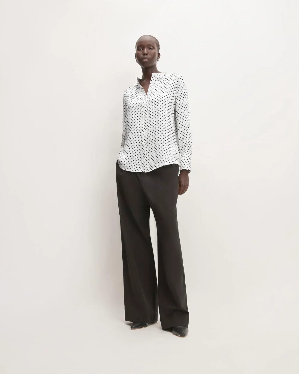 The Hammered Satin Popover Shirt | Bone / Black Polka Dot - Image 3