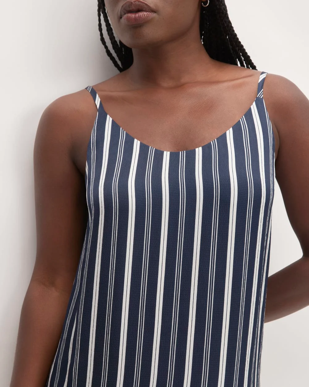 The Hammered Satin Slip Dress | Navy / Bone - Image 5