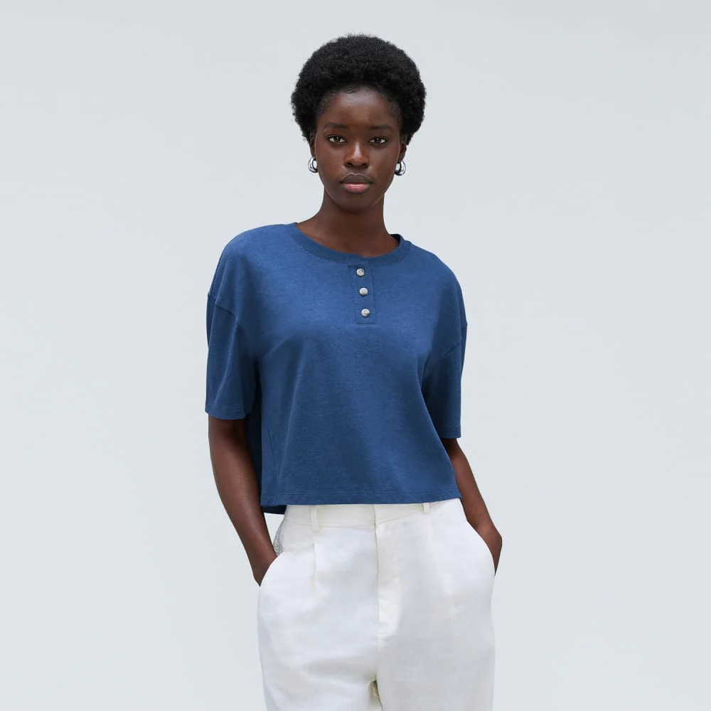 The Vintage Henley Hemp Tee | Deep Blue