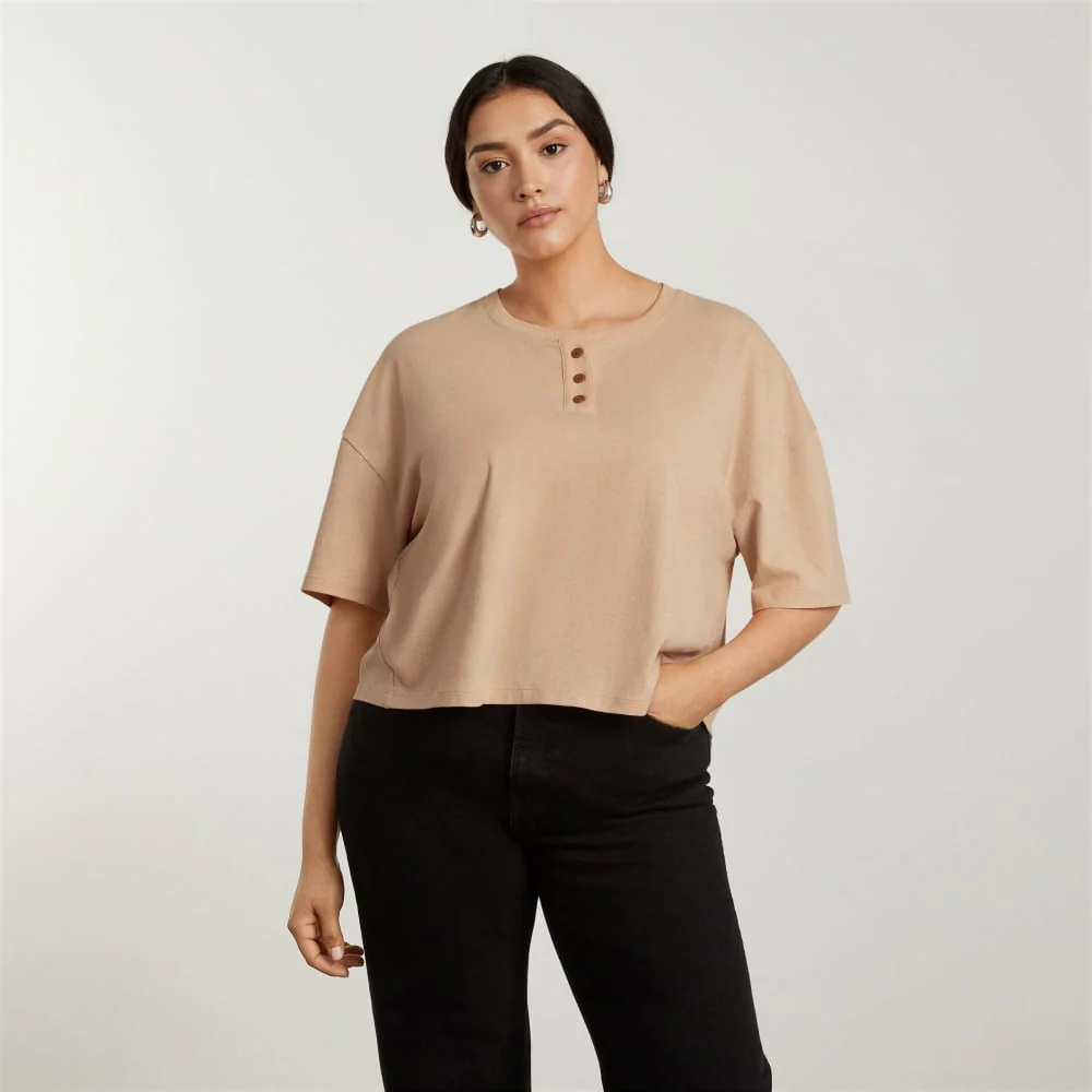 The Vintage Henley Hemp Tee | Hazelnut - Image 2