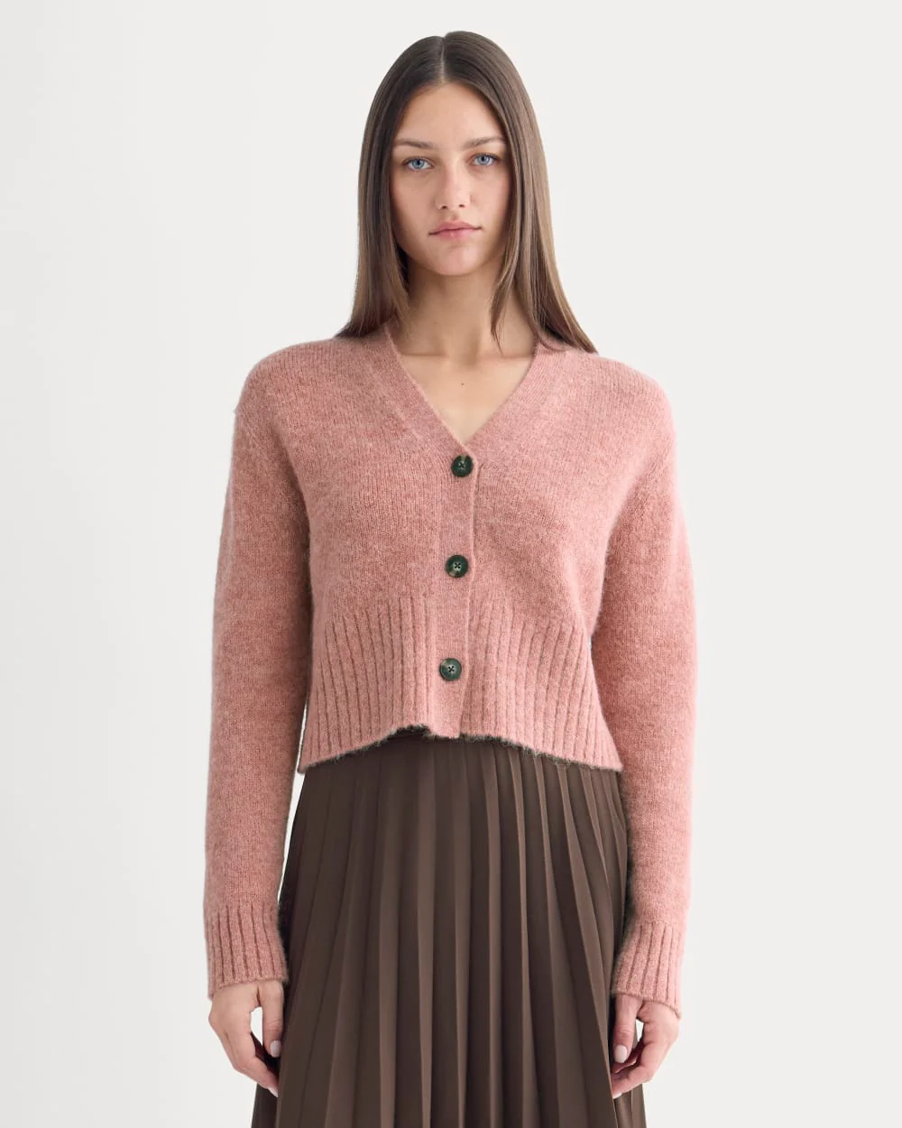 High V Cropped Cardigan in Alpaca | Heather Ash Rose - Image 3