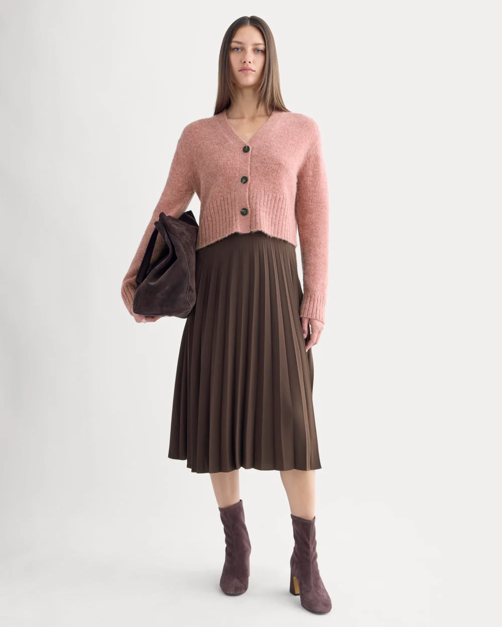 High V Cropped Cardigan in Alpaca | Heather Ash Rose - Image 4